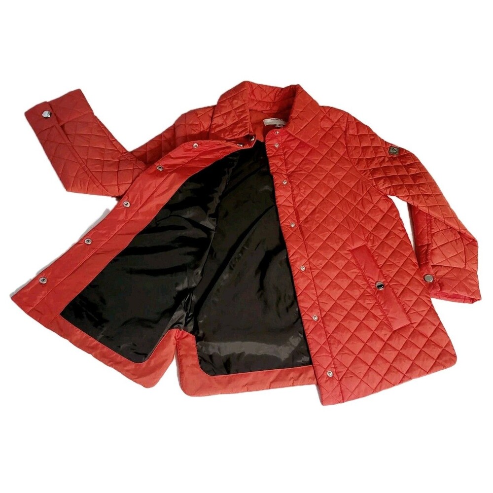 Anne Klein Women's Size M Quilted Snap Jacket Midweight Pockets Red Logo NWT